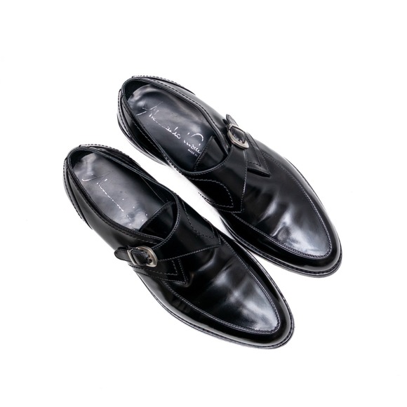 Alessandro Vasini Men's Black SPAZZOLATO Leather Monk Strap Shoes US 8 - Picture 4 of 13